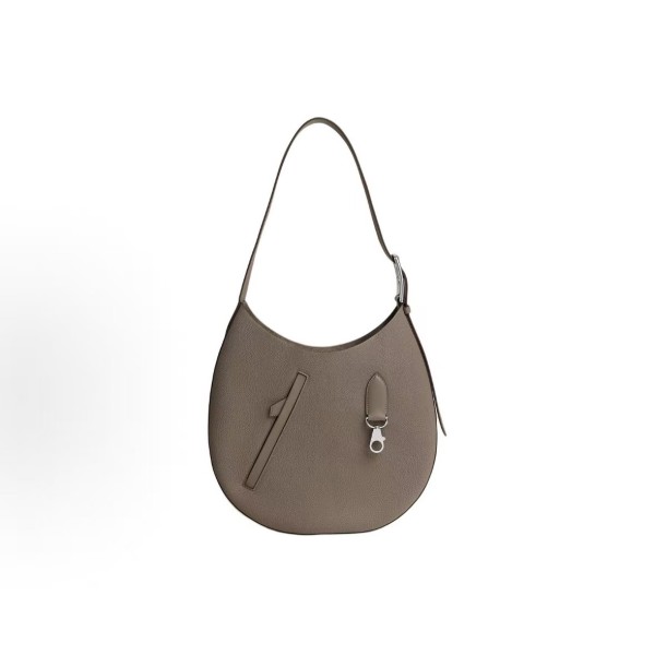 HERMES Arcon silver metal hardware moon bag, hand and shoulder bag for women, 18 Etoupe, elephant grey